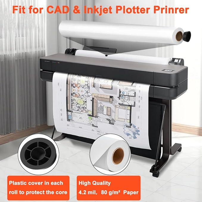 Plotter Paper 24" x 150', Engineering Drawings, Custom-Sized Prints (4 Rolls） - Image 5