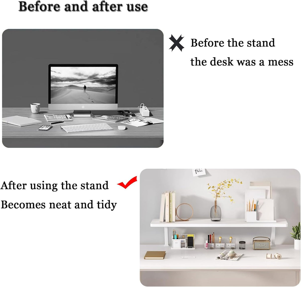 32x7.8 in Clamp on Desk Shelf, Adjustable Floating Desks Shelf Space Saving D...