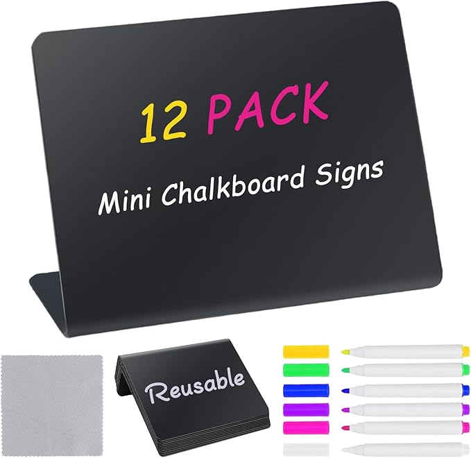 12PCS Mini Chalkboard Signs, Reusable Table Sign Chalk Board by EOKOICA