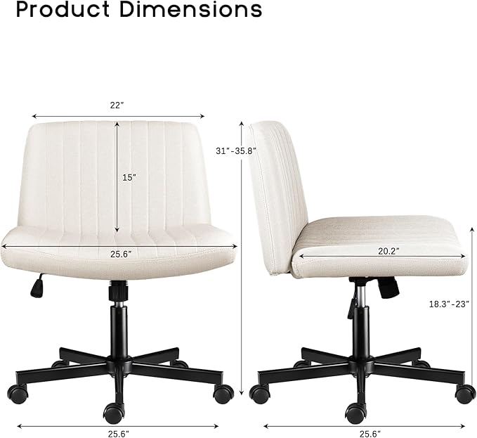 PUKAMI Criss Cross Chair with Wheels, Fabric Padded Armless Cross Legged Office - Image 2