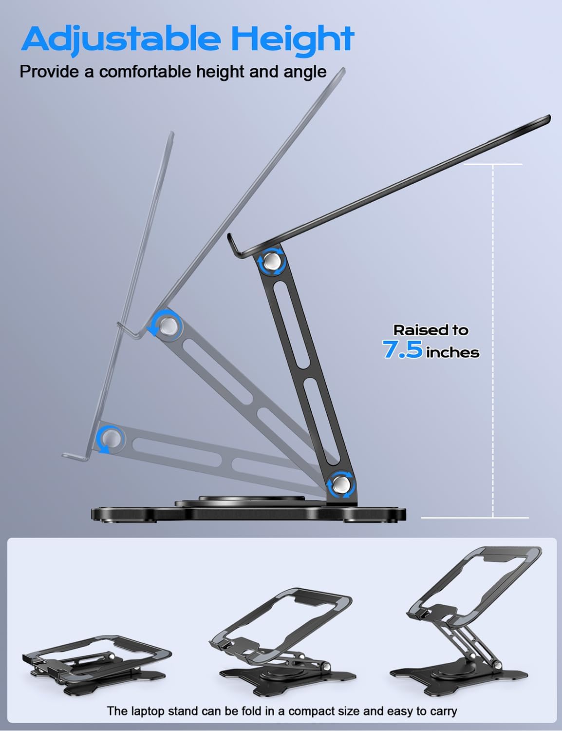 JCZT 360° Rotating Laptop Stand for Desk, Metal Foldable Laptop Riser,Black