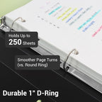 MUKAWA 1 Inch 3 Ring Binder, D-Ring Binder Holds 250 Sheets, PP Cover - Image 6