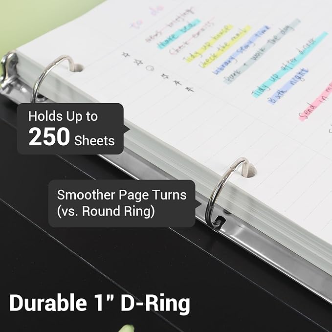 MUKAWA 1 Inch 3 Ring Binder, D-Ring Binder Holds 250 Sheets, PP Cover - Image 6