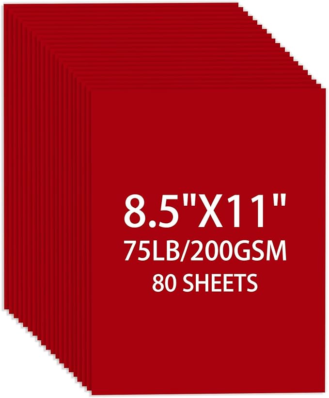 Cardstock 8.5 X 11, 80 Sheets Christmas Red Card Stock, 75lb/ 200gsm Copy Paper by Ciphyfee