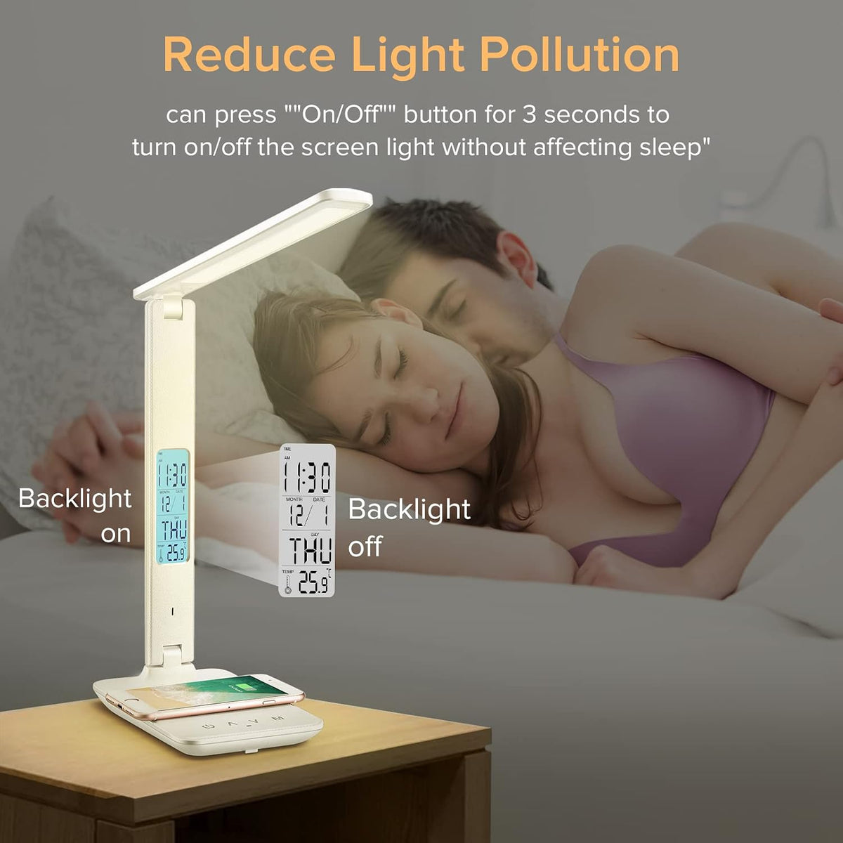 LAOPAO Desk Lamp with Wireless Charger: USB Charging Port, Table Lamp with Cl...