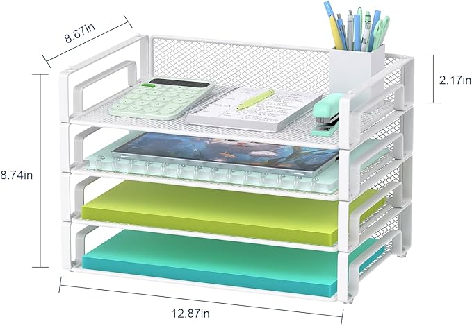 Samstar 4 Pack White Stackable Letter Paper Tray, Desk File Organizer Paper - Image 2