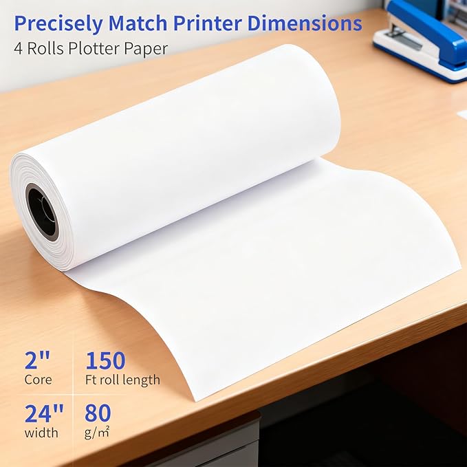 Wide Format Paper 24 In x 150 Ft, 2 Rolls Plotter Paper on 2" Core, CAD Bond - Image 2