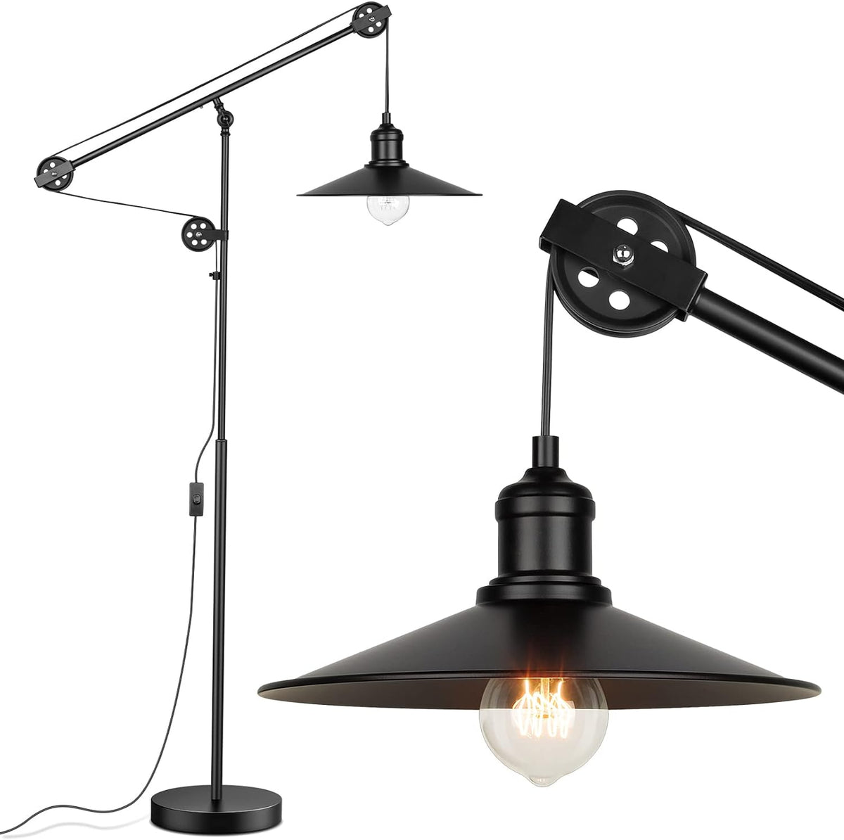 Adjustable Industrial Floor Lamps for Living Room, Rustic Reading Lamp