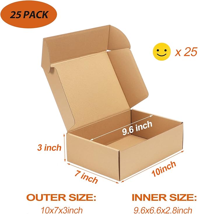 PHAREGE 10x7x3 inch Shipping Boxes Bulk 25 Pack Brown, Tab Lock Tuck Top Mailer - Image 2