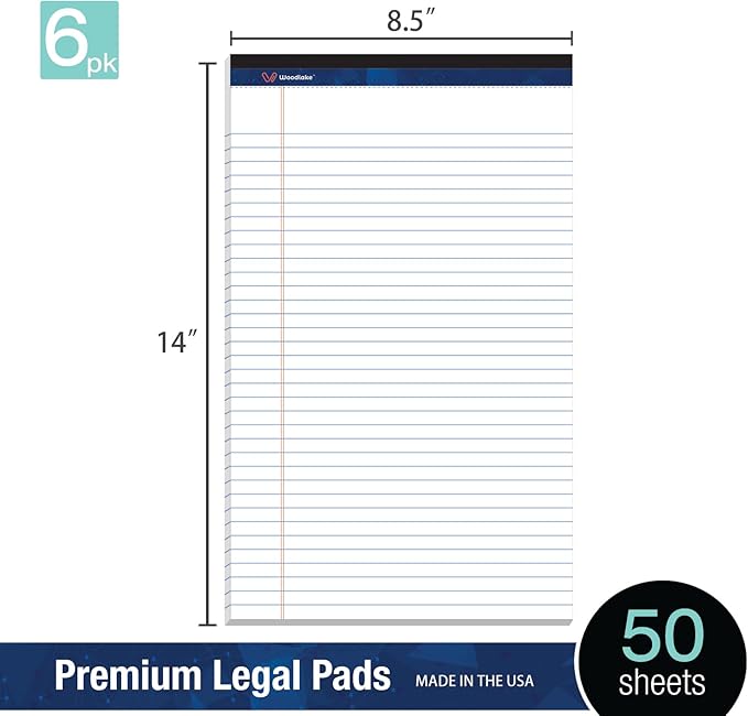Woodlake Legal Pads 8.5 "x 14" – 6‑Pack, Wide Ruled, Premium White Paper Pad No - Image 3
