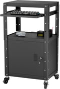 Mobile AV Cart with Cabinet, Rolling Computer Cart Height Adjustable Rolling
