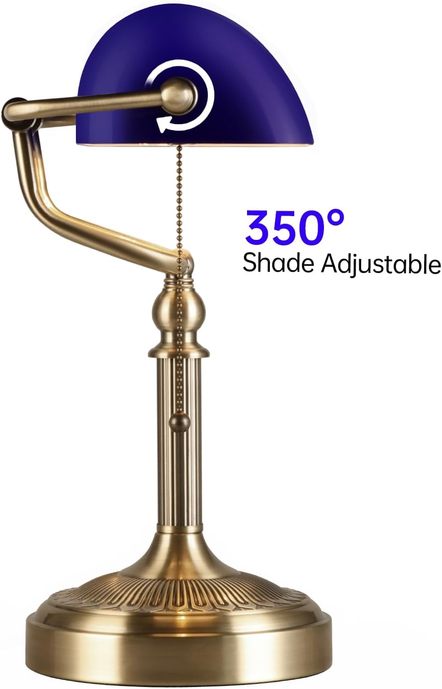 Blue Glass Bankers Desk Lamp,Plug in