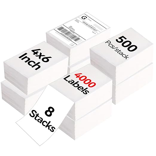4"×6" Direct Thermal Shipping Label, Fanfold Thermal Label 4000 Packs Permanent by JointownInternational