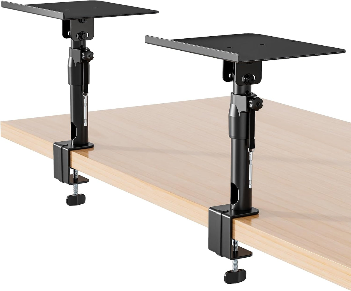 PEGZONE Clamp-on Speaker Stand Pair Heavy-Duty Desktop Speaker Mount Black