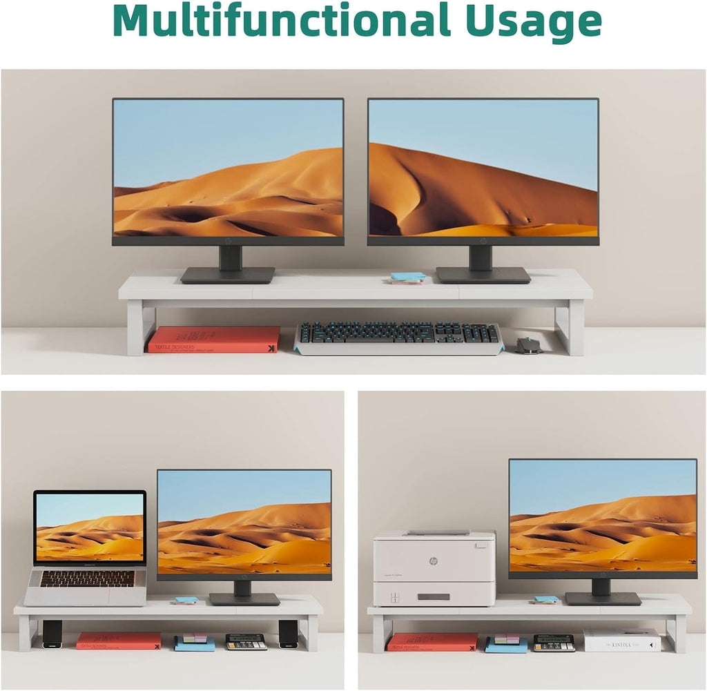 yaohuoo dual monitor stand riser, 39inch large monitor, side view