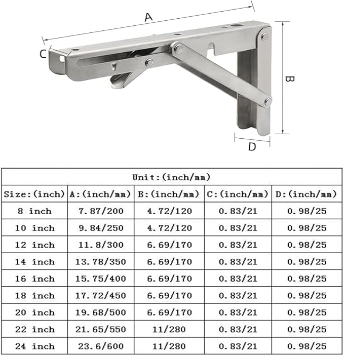 Folding Shelf Brackets, Max Load 300 lb, Heavy Duty Stainless Steel Collapsible - Image 3
