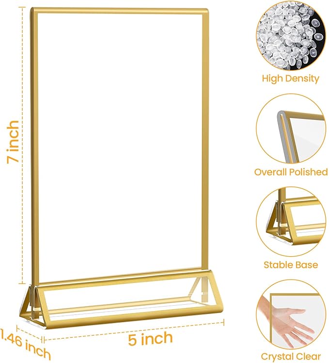 Smarpau Gold Acrylic Sign Holder 5x7, Double-Sided Display Stand - Image 2