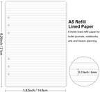 A5 Lined Paper, Refills for Filofax Planner, Organizer, Binders, 6 Hole Punched, 100 Sheets/200 Pages, 100gsm, White, 5.8 x 8.2 Inch
