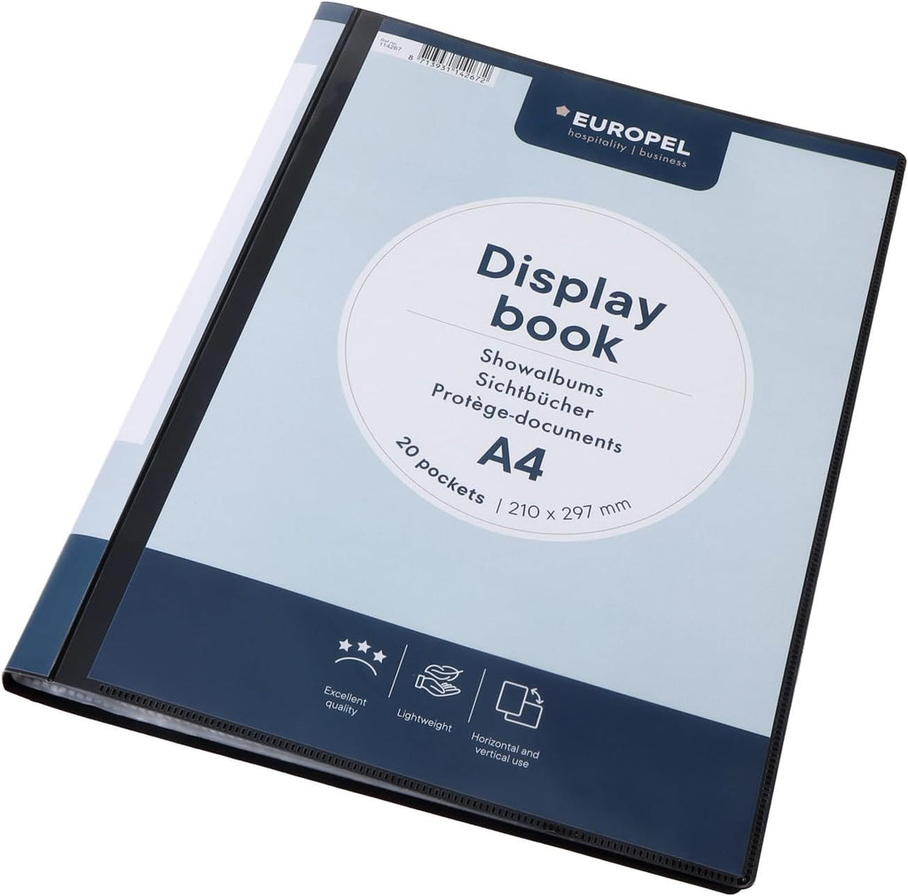 HF2 A4 Front View Display Book with 20 Pockets - Black