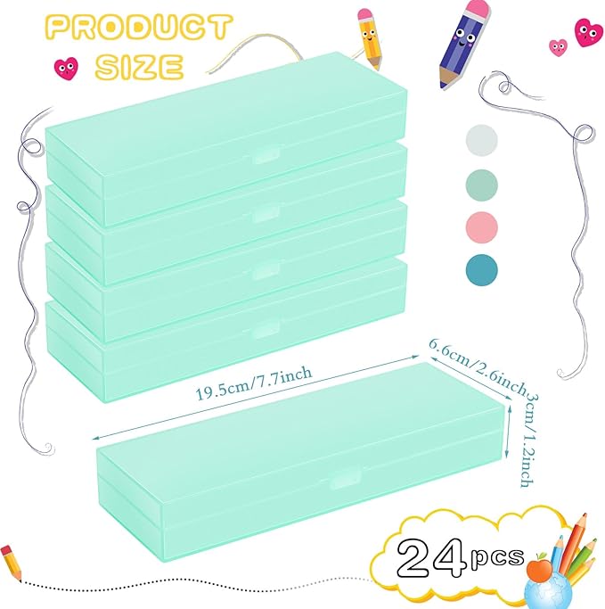 Fainne 24 Pcs Plastic Pencil Case Bulk Pencil Boxes Plastic Stationery Case - Image 2