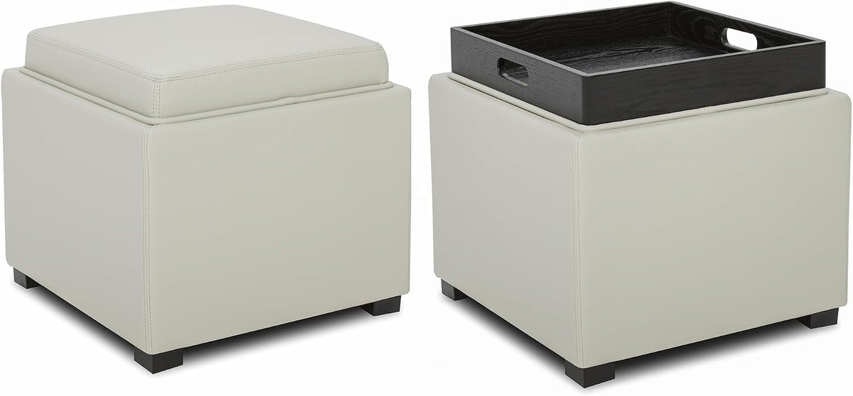 CHITA Storage Ottoman Cube with Tray Lid, Set of 2, Small Footstool with Stor...