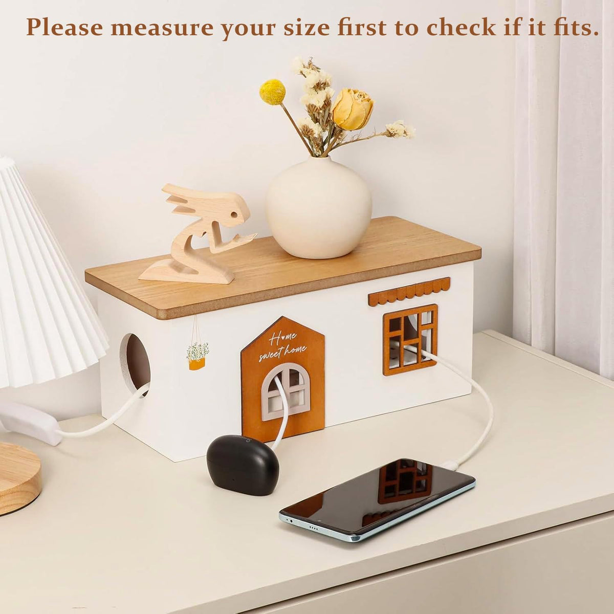 Cable Management Box, Wood Extension Cord Organizer, Handmade Power Strip Box...