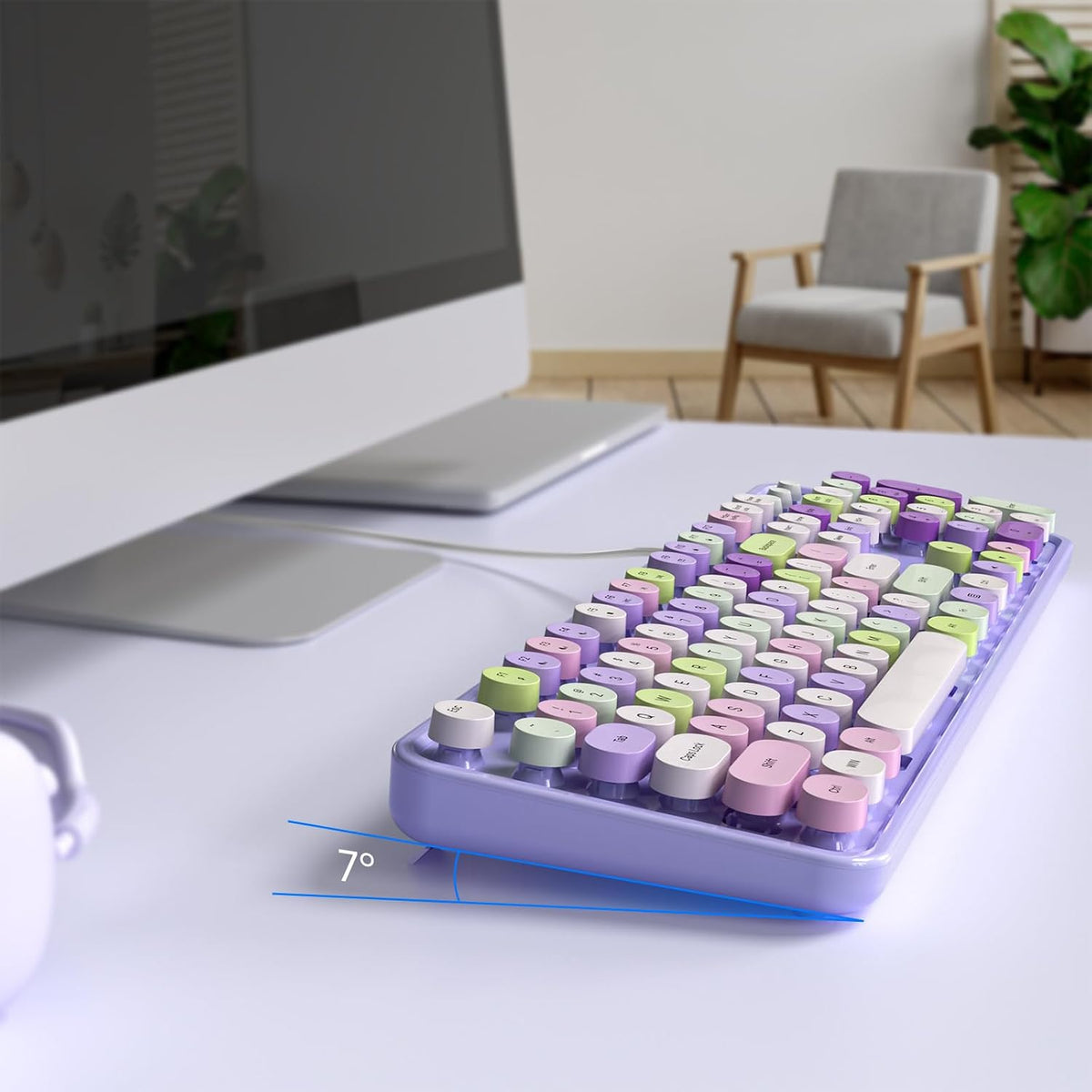 KNOWSQT Wired Computer Keyboard - Purple Colorful Retro Full Size Round Keyca...