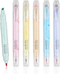 Techjob Aesthetic Highlighters 6 Pack Dual Tips, Double Line Highlighters by Techjob
