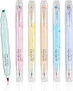 Techjob Aesthetic Highlighters 6 Pack Dual Tips, Double Line Highlighters by Techjob