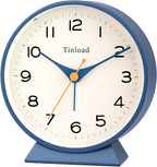 Tinload 4.5" Battery Operated Retro Analog Alarm Clock, Small Silent Bedside by Tinload
