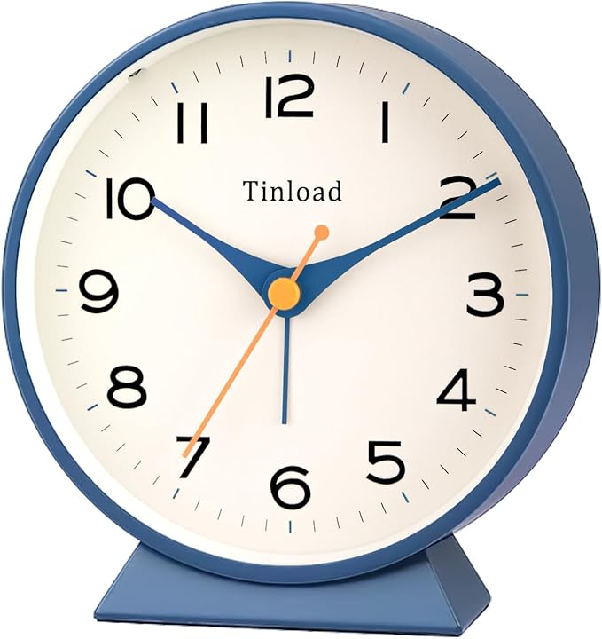 Tinload 4.5" Battery Operated Retro Analog Alarm Clock, Small Silent Bedside by Tinload