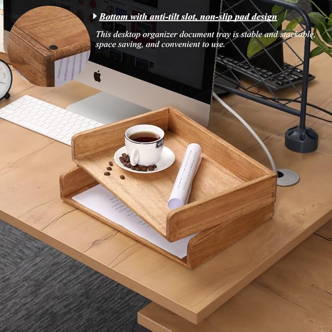 DDYURI Wood Stackable Paper Trays - Image 3