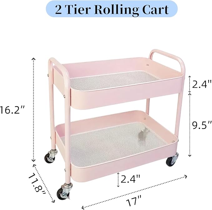 LIWNYRK 2 Tier Pink Rolling Cart - Image 7