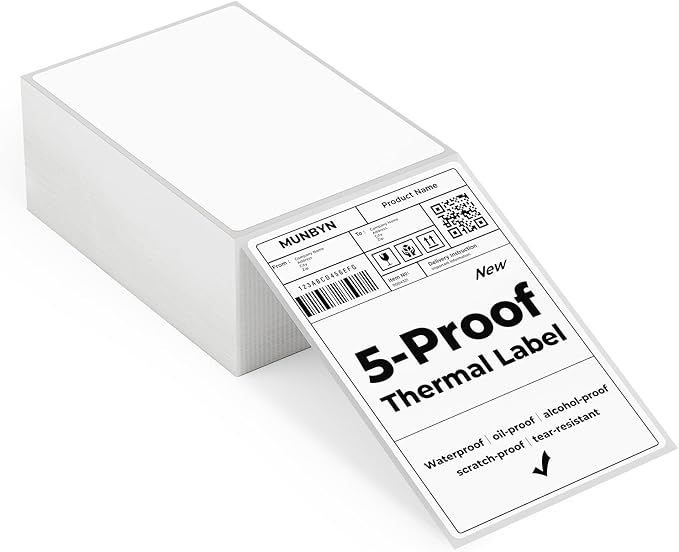 MUNBYN 4"x6" Direct Thermal Shipping Labels, Durable Waterproof, Scratch-Proof by MUNBYN