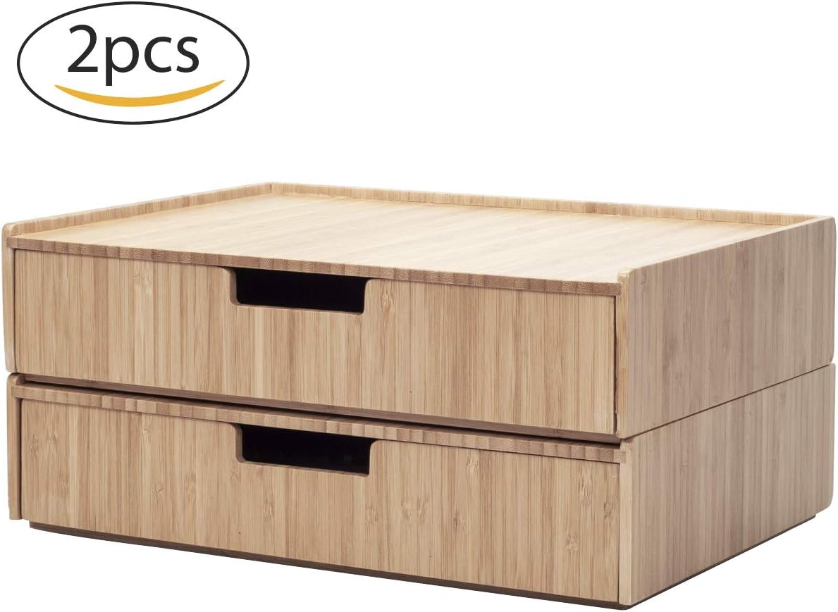 Mobilevision Large Bamboo Drawers (Set of 2) For Monitor Stand & Stackabl...