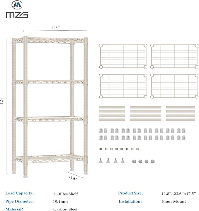 M MZG 1000 lbs 4-Shelf Standing Storage Shelves Heavy Duty Metal Shelving Unit - Image 3