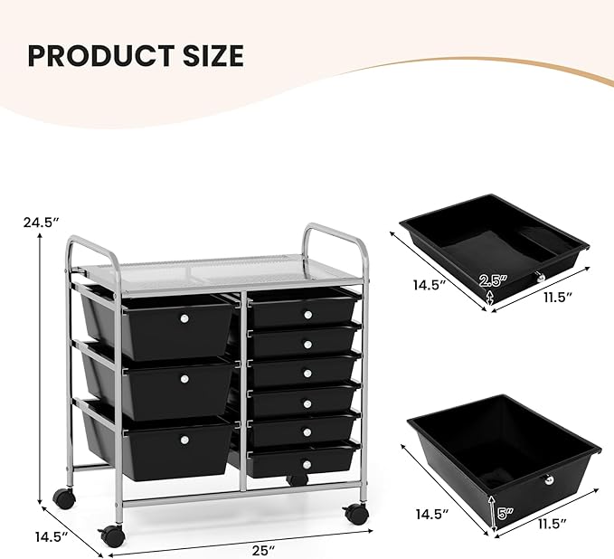 LDAILY 9 Drawer Rolling Storage Cart, Rolling Cart - Image 3