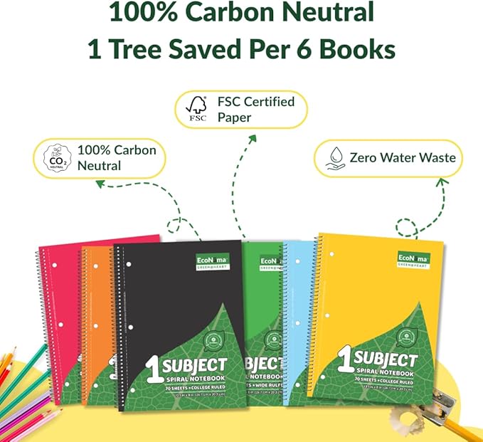 ECONAMA Subject Book Spiral Notebook Pack of 24 Wide Ruled 140 Pages 8" × 10.5" - Image 4