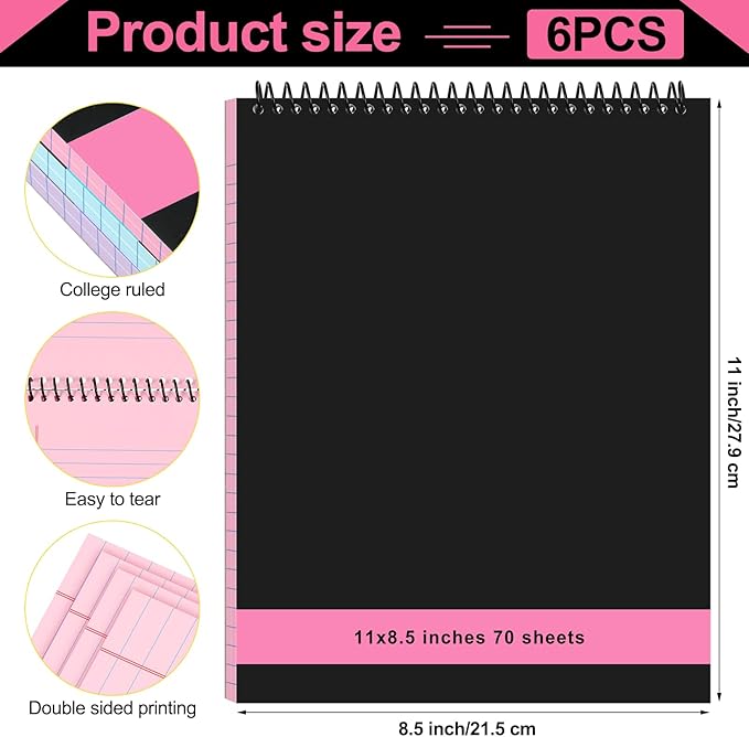 Resurhang 6 Pcs Legal Pad Top Spiral Bound Notebook 70 Sheets Double Sided - Image 2