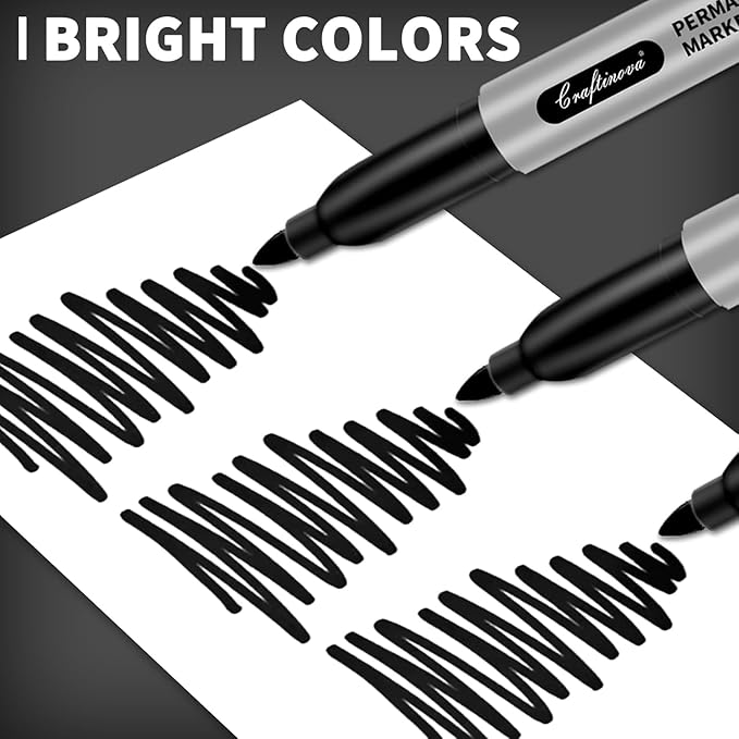 craftinova Black Permanent Markers Bulk Fine Point, Fine Tip Markers Set - Image 3