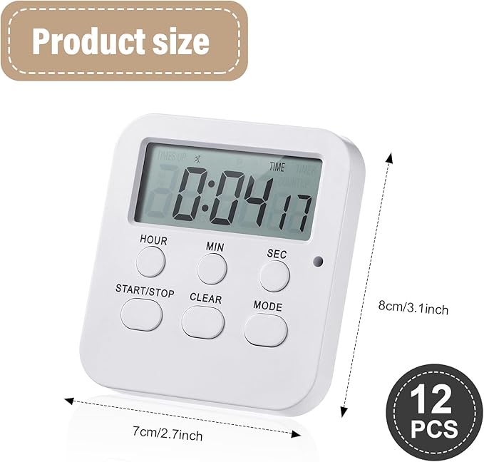 Weewooday 12 Pcs Digital Kitchen Magnetic Timer Bulk Classroom Count up - Image 2