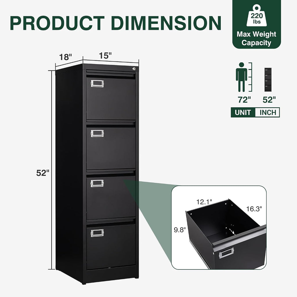 4 drawer file cabinet with lock, metal filing, close-up detail