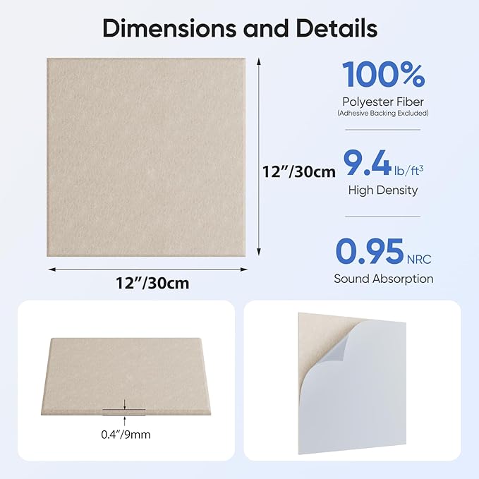 UNECHO 12 Pack 12" X 12" X 0.4" Acoustic Panels - Image 3