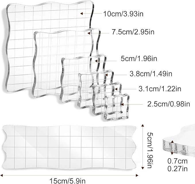 UCEC 7 Pieces Acrylic Stamp Block Assorted Sizes Clear Acrylic Mounting Blocks - Image 2