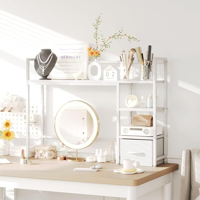 Desk Shelf with Drawer, 41.3" Desktop Organizer Shelf, Desk Hutch - Image 5