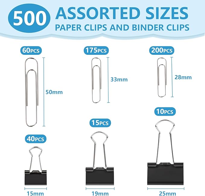 500PCS Paper Clips and Binder Clips Assorted Sizes, Office Supplies - Image 2
