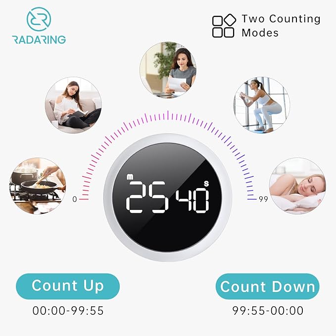 White Quick Que Kitchen Timers, Visual timers Large LED Display Magnetic - Image 5