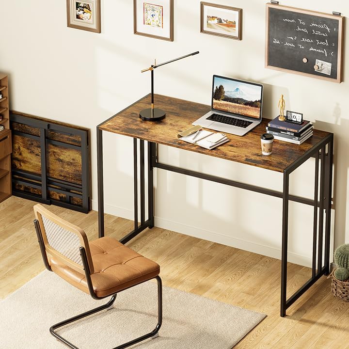 40" Folding Computer Desk No Assembly Needed Foldable Table for Small Space | Small Folding Table for Home Office, Study, Writing, Gaming, Compact RV Living, Camping, Sturdy and Easy Carry, Versatile