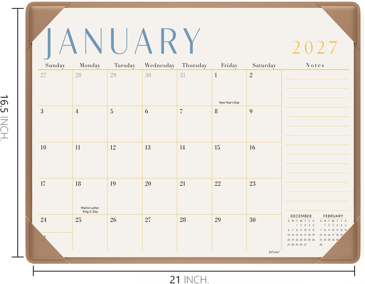 Jotsome Desk Calendar 2026-2027 with Protective Mat, Large Desk Calendar