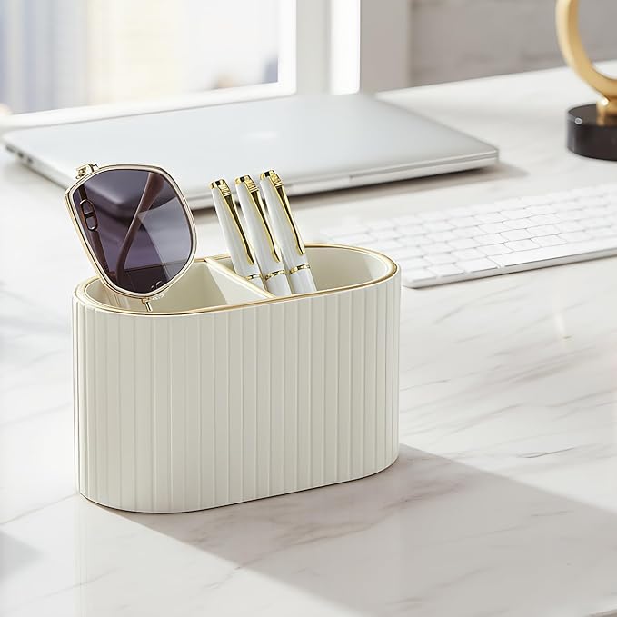KINGFOM PU Leather Desk Organizer Pen Holder – Dual-Compartment Stylish Pencil - Image 5